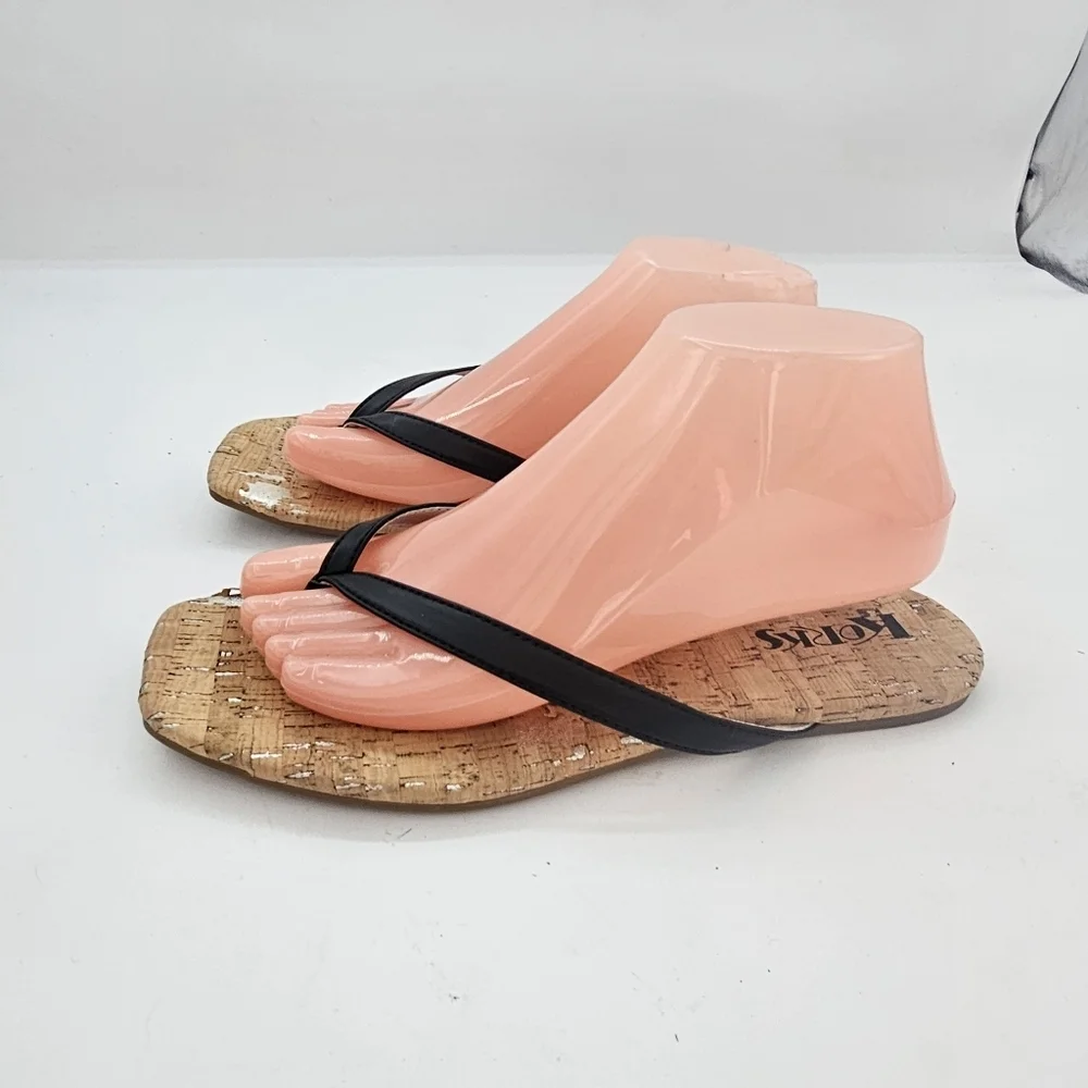 Korks Winnie Flat Flip Flop Sandals Black/Cork Women’s Size 8 Preowned